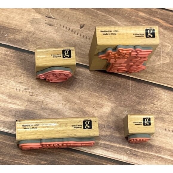 HTF STUDIO G LOT OF 4 HOLIDAY THEMED RUBBER STAMP BY ALISON WONG SANTA SNOWFLAKE - Picture 2 of 6